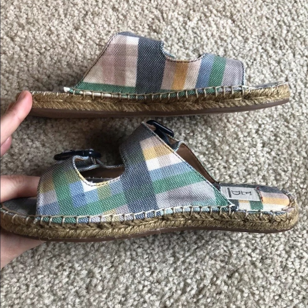 Ellen DeGeneres Sadie Slide green blue plaid buckle sandal size 6 espadrille - Picture 3 of 9